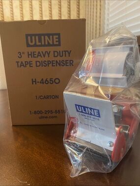 ULINE Red and White 3" Heavy Duty Tape Dispenser - H-4650 - 7 new in box, 1 used